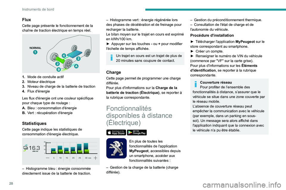 PEUGEOT EXPERT 2021 Manuel du propriétaire (in French) 28
Instruments de bord
Flux
Cette page présente le fonctionnement de la
chaîne de traction électrique en temps réel.
1.Mode de conduite actif
2. Moteur électrique
3. Niveau de charge de la b PEUGEOT EXPERT 2021 Manuel du propriétaire (in French) 28
Instruments de bord
Flux
Cette page présente le fonctionnement de la
chaîne de traction électrique en temps réel.
1.Mode de conduite actif
2. Moteur électrique
3. Niveau de charge de la b