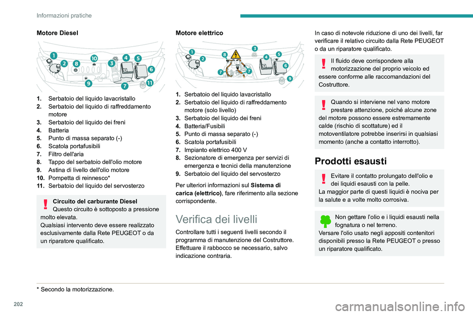 PEUGEOT EXPERT 2021 Manuale duso (in Italian) 202
Informazioni pratiche
Olio motore
Il livello dell'olio deve essere verificato
con il motore spento da almeno 30 minuti
e con il veicolo su una superficie piana,
utilizzando l'indicatore PEUGEOT EXPERT 2021 Manuale duso (in Italian) 202
Informazioni pratiche
Olio motore
Il livello dell'olio deve essere verificato
con il motore spento da almeno 30 minuti
e con il veicolo su una superficie piana,
utilizzando l'indicatore