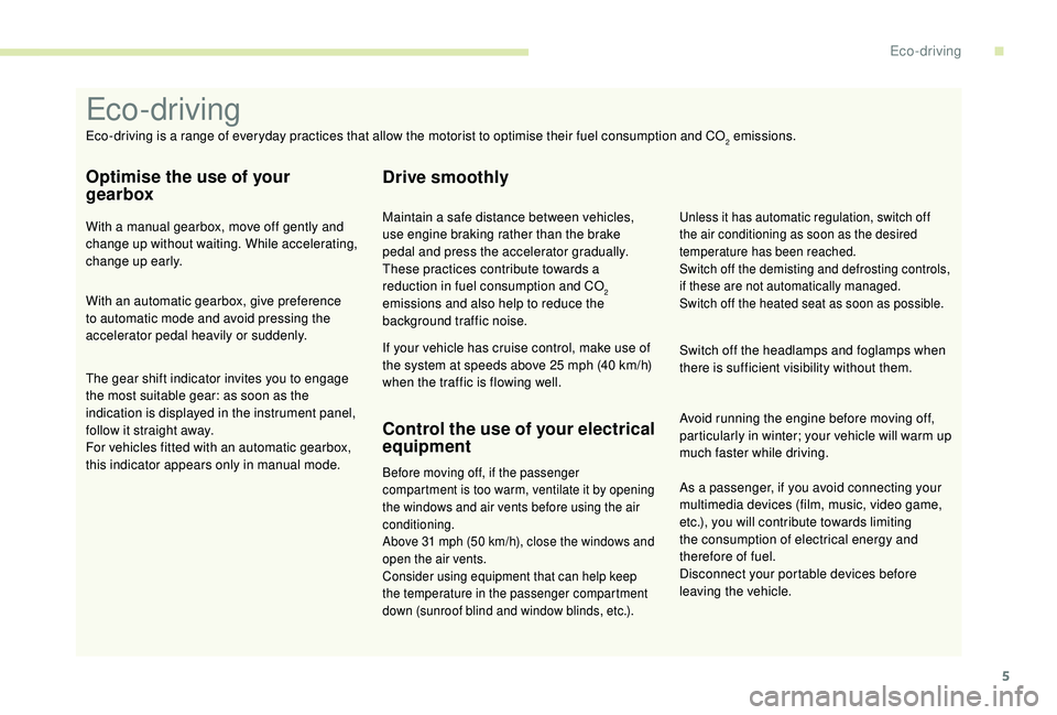 PEUGEOT PARTNER TEPEE ELECTRIC 2017  Owners Manual 5
As a passenger, if you avoid connecting your 
multimedia devices (film, music, video game, 
etc.), you will contribute towards limiting 
the consumption of electrical energy and 
therefore of fuel.

