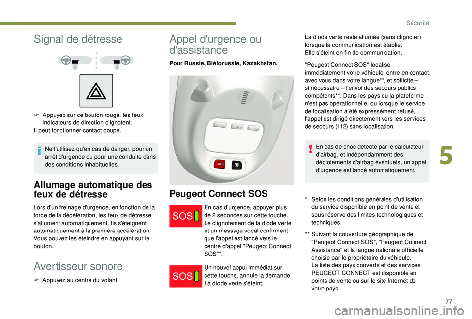 PEUGEOT PARTNER TEPEE ELECTRIC 2017 Manuel du propriétaire (in French) 77
Signal de détresse
Ne l'utilisez qu'en cas de danger, pour un
arrêt d'urgence ou pour une conduite dans
des conditions inhabituelles.
Allumage automatique des
feux de détresse
Lor PEUGEOT PARTNER TEPEE ELECTRIC 2017 Manuel du propriétaire (in French) 77
Signal de détresse
Ne l'utilisez qu'en cas de danger, pour un
arrêt d'urgence ou pour une conduite dans
des conditions inhabituelles.
Allumage automatique des
feux de détresse
Lor
