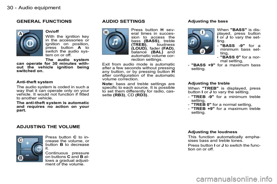 PEUGEOT PARTNER VP 2007  Owners Manual �A�u�d�i�o� �e�q�u�i�p�m�e�n�t�3�0 �-
�G�E�N�E�R�A�L� �F�U�N�C�T�I�O�N�S�A�U�D�I�O� �S�E�T�T�I�N�G�S
�A�d�j�u�s�t�i�n�g� �t�h�e� �l�o�u�d�n�e�s�s 
�T�h�i�s�  �f�u�n�c�t�i�o�n�  �a�u�t�o�m�a�t�i�c�a�l�
