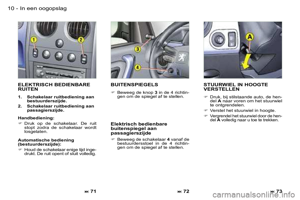 PEUGEOT PARTNER VP 2007  Instructieboekje (in Dutch) �I�n� �e�e�n� �o�o�g�o�p�s�l�a�g�1�0 �-
�E�L�E�K�T�R�I�S�C�H� �B�E�D�I�E�N�B�A�R�E�  
�R�U�I�T�E�N
�1�.�  �S�c�h�a�k�e�l�a�a�r� �r�u�i�t�b�e�d�i�e�n�i�n�g� �a�a�n� �b�e�s�t�u�u�r�d�e�r�s�z�i�j�d�e�.
�