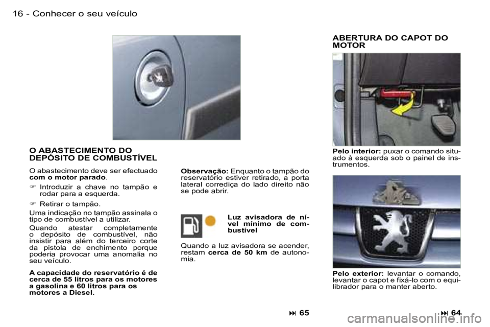PEUGEOT PARTNER VP 2007  Manual de utilização (in Portuguese) �C�o�n�h�e�c�e�r� �o� �s�e�u� �v�e�í�c�u�l�o�1�6 �-
�O� �A�B�A�S�T�E�C�I�M�E�N�T�O� �D�O�  
�D�E�P�Ó�S�I�T�O� �D�E� �C�O�M�B�U�S�T�Í�V�E�L
�O� �a�b�a�s�t�e�c�i�m�e�n�t�o� �d�e�v�e� �s�e�r� �e�f�e�c