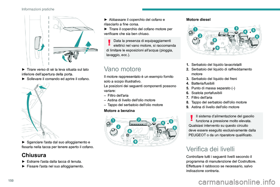 PEUGEOT PARTNER 2021 Manuale duso (in Italian) 150
Informazioni pratiche
In caso di notevole riduzione di uno dei livelli, far verificare il relativo circuito dalla Rete PEUGEOT
o da un riparatore qualificato.
Il fluido deve corrispondere alla
m PEUGEOT PARTNER 2021 Manuale duso (in Italian) 150
Informazioni pratiche
In caso di notevole riduzione di uno dei livelli, far verificare il relativo circuito dalla Rete PEUGEOT
o da un riparatore qualificato.
Il fluido deve corrispondere alla
m