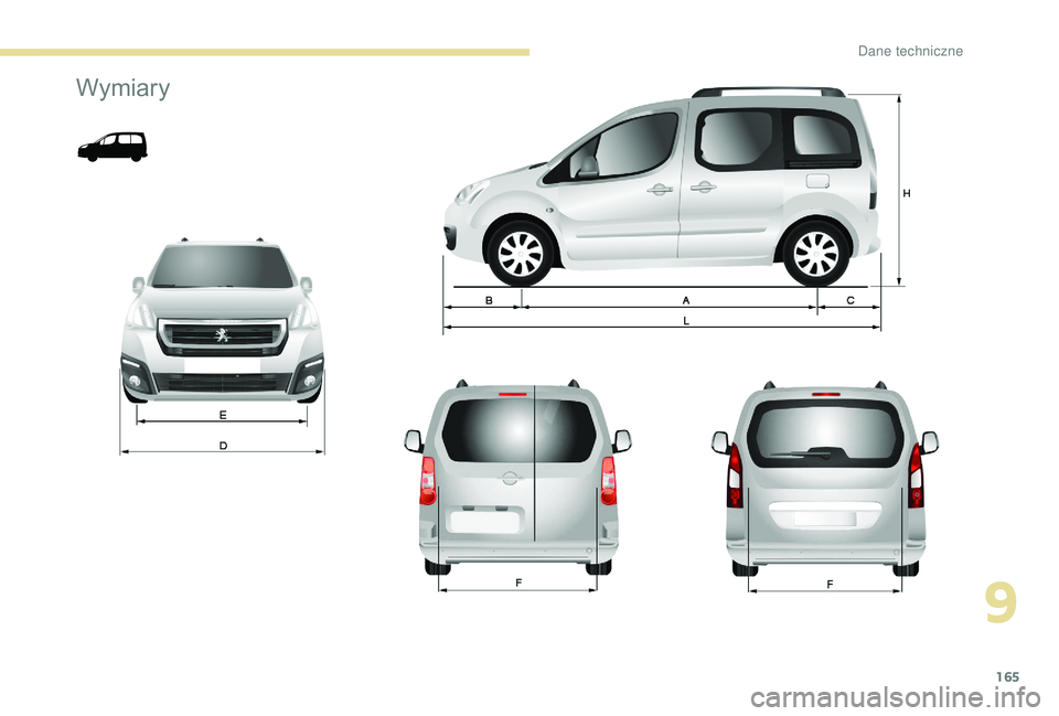 PEUGEOT PARTNER TEPEE 2020  Instrukcja obsługi (in Polish) 165
Wymiary
9 
D  