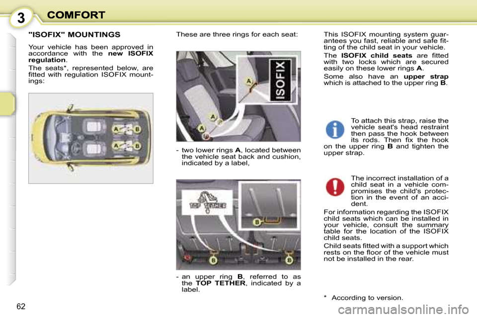 Peugeot 1007 Dag 2007  Owners Manual �3
�6�2
�"�I�S�O�F�I�X�"� �M�O�U�N�T�I�N�G�S
�Y�o�u�r�  �v�e�h�i�c�l�e�  �h�a�s�  �b�e�e�n�  �a�p�p�r�o�v�e�d�  �i�n� �a�c�c�o�r�d�a�n�c�e�  �w�i�t�h�  �t�h�e� �n�e�w�  �I�S�O�F�I�X� �r�e�g�u�l�a�t�i�