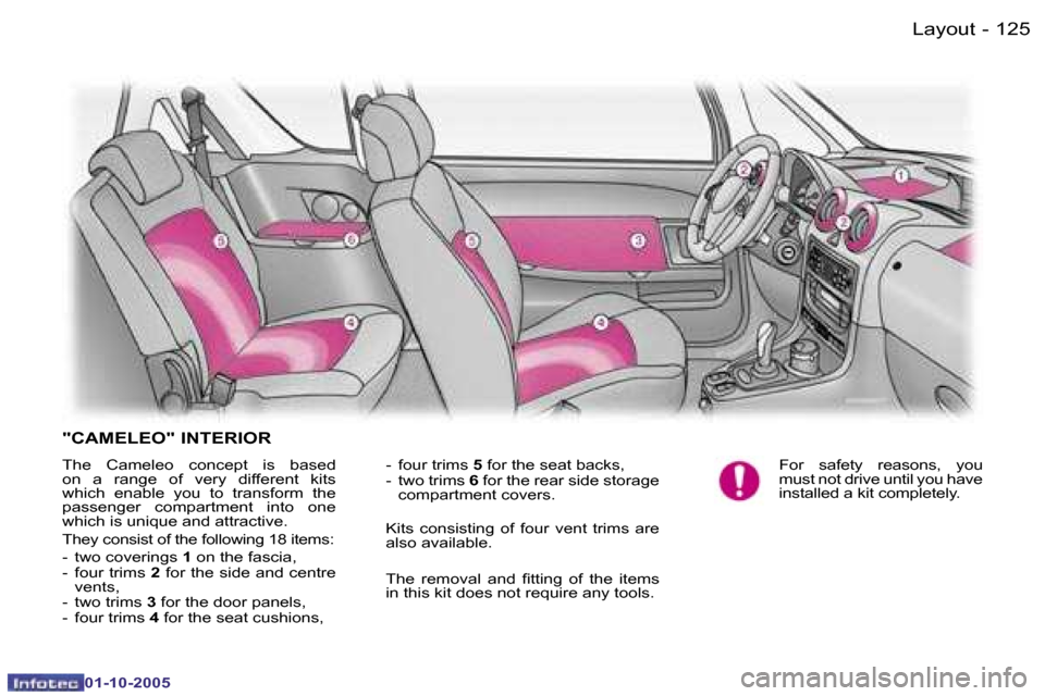 Peugeot 1007 Dag 2005.5  Owners Manual �1�2�5
�-�L�a�y�o�u�t
�0�1�-�1�0�-�2�0�0�5
�"�C�A�M�E�L�E�O�"� �I�N�T�E�R�I�O�R
�T�h�e�  �C�a�m�e�l�e�o�  �c�o�n�c�e�p�t�  �i�s�  �b�a�s�e�d�  
�o�n�  �a�  �r�a�n�g�e�  �o�f�  �v�e�r�y�  �d�i�f�f�e�r�