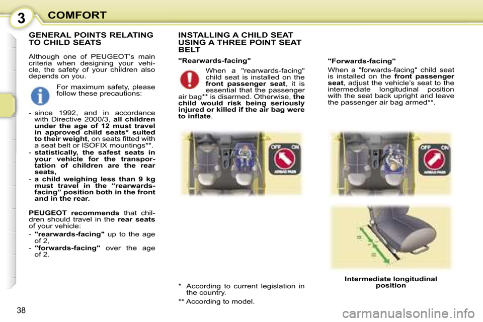 Peugeot 107 Dag 2006.5  Owners Manual �3�C�O�M�F�O�R�T
�3�8
�A�l�t�h�o�u�g�h�  �o�n�e�  �o�f�  �P�E�U�G�E�O�T�’�s�  �m�a�i�n�  
�c�r�i�t�e�r�i�a�  �w�h�e�n�  �d�e�s�i�g�n�i�n�g�  �y�o�u�r�  �v�e�h�i�-
�c�l�e�,�  �t�h�e�  �s�a�f�e�t�y�  
