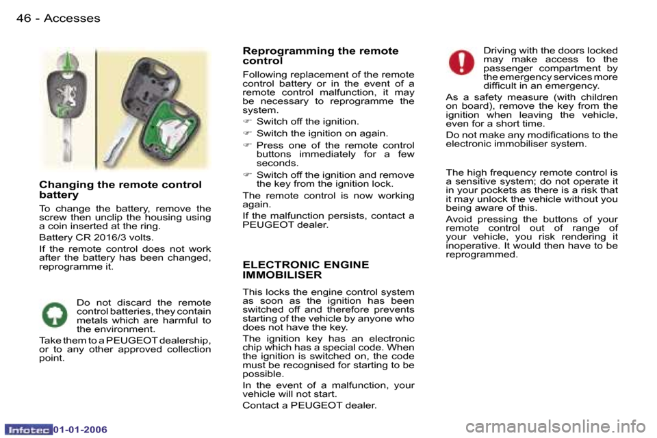 Peugeot 107 Dag 2006  Owners Manual �A�c�c�e�s�s�e�s�4�6 �-
�0�1�-�0�1�-�2�0�0�6
�E�L�E�C�T�R�O�N�I�C� �E�N�G�I�N�E�  
�I�M�M�O�B�I�L�I�S�E�R
�T�h�i�s� �l�o�c�k�s� �t�h�e� �e�n�g�i�n�e� �c�o�n�t�r�o�l� �s�y�s�t�e�m�  
�a�s�  �s�o�o�n�  