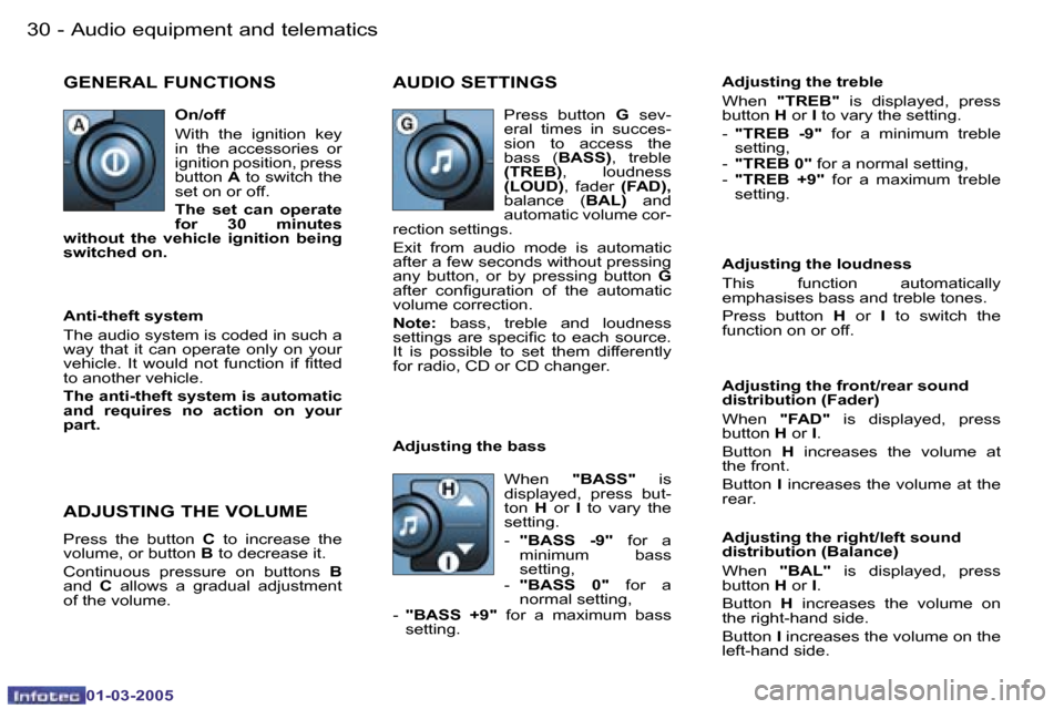 Peugeot 206 CC 2005  Owners Manual �3�0 �-�A�u�d�i�o� �e�q�u�i�p�m�e�n�t� �a�n�d� �t�e�l�e�m�a�t�i�c�s
�0�1�-�0�3�-�2�0�0�5
�3�1
�-�A�u�d�i�o� �e�q�u�i�p�m�e�n�t� �a�n�d� �t�e�l�e�m�a�t�i�c�s
�0�1�-�0�3�-�2�0�0�5
�G�E�N�E�R�A�L� �F�U�N