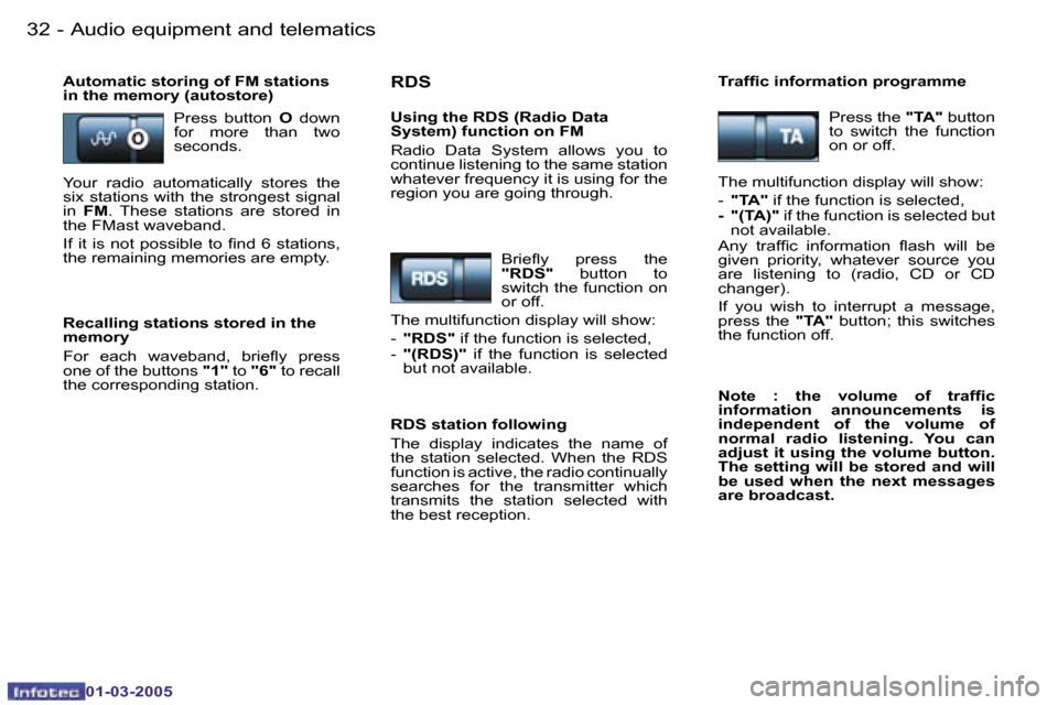 Peugeot 206 CC 2005  Owners Manual �3�2 �-�A�u�d�i�o� �e�q�u�i�p�m�e�n�t� �a�n�d� �t�e�l�e�m�a�t�i�c�s
�0�1�-�0�3�-�2�0�0�5
�3�3
�-�A�u�d�i�o� �e�q�u�i�p�m�e�n�t� �a�n�d� �t�e�l�e�m�a�t�i�c�s
�0�1�-�0�3�-�2�0�0�5
�A�u�t�o�m�a�t�i�c� �s