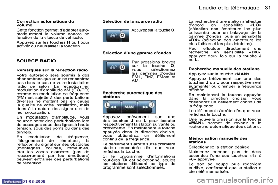 Peugeot 206 CC 2005  Manuel du propriétaire (in French) �3�0 �-�L�’�a�u�d�i�o� �e�t� �l�a� �t�é�l�é�m�a�t�i�q�u�e
�0�1�-�0�3�-�2�0�0�5
�3�1
�-�L�’�a�u�d�i�o� �e�t� �l�a� �t�é�l�é�m�a�t�i�q�u�e
�0�1�-�0�3�-�2�0�0�5
�S�O�U�R�C�E� �R�A�D�I�O
�R�e�m�a�