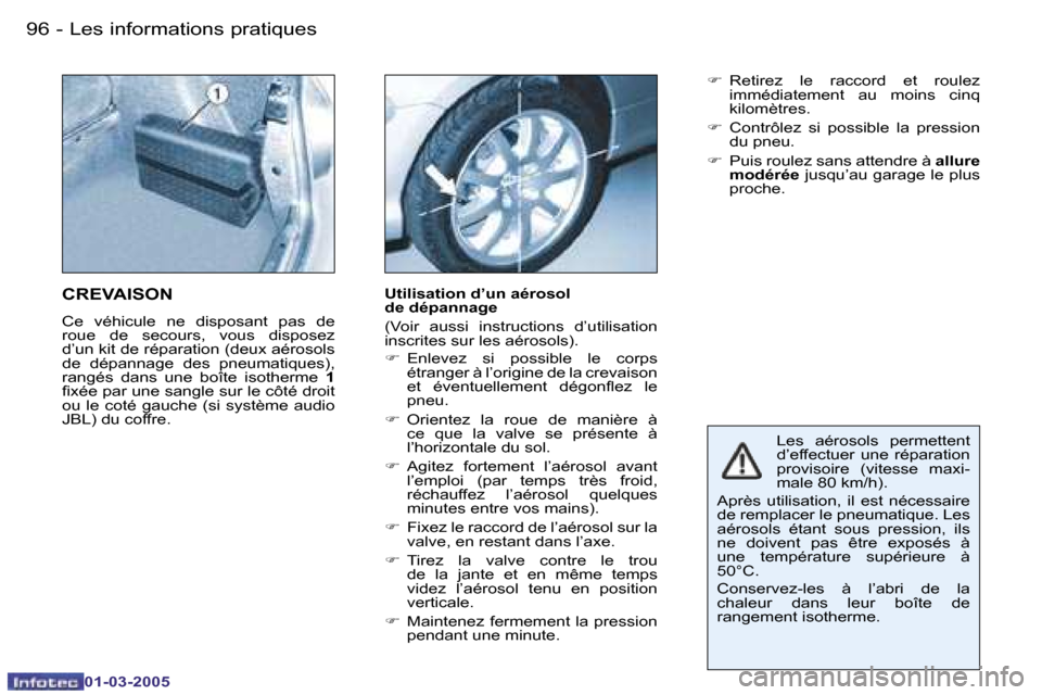 Peugeot 206 CC 2005  Manuel du propriétaire (in French) �9�6 �-�L�e�s� �i�n�f�o�r�m�a�t�i�o�n�s� �p�r�a�t�i�q�u�e�s
�0�1�-�0�3�-�2�0�0�5
�9�7
�-�L�e�s� �i�n�f�o�r�m�a�t�i�o�n�s� �p�r�a�t�i�q�u�e�s
�0�1�-�0�3�-�2�0�0�5
�L�e�s�  �a�é�r�o�s�o�l�s�  �p�e�r�m�