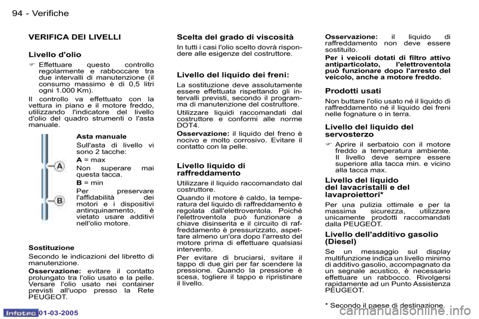 Peugeot 206 CC 2005  Manuale del proprietario (in Italian) �9�4 �-�V�e�r�i�f�i�c�h�e
�0�1�-�0�3�-�2�0�0�5
�9�5
�-�V�e�r�i�f�i�c�h�e
�0�1�-�0�3�-�2�0�0�5
�V�E�R�I�F�I�C�A� �D�E�I� �L�I�V�E�L�L�I
�L�i�v�e�l�l�o� �d��o�l�i�o
�F
�  �E�f�f�e�t�t�u�a�r�e�  �q�u�e�