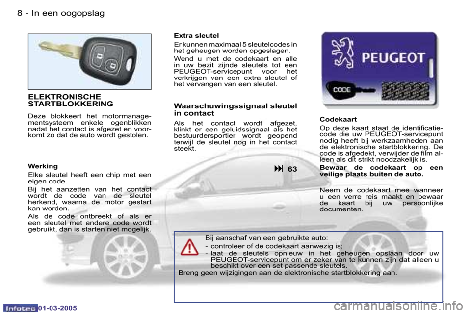 Peugeot 206 CC 2005  Handleiding (in Dutch) �8 �-�I�n� �e�e�n� �o�o�g�o�p�s�l�a�g
�0�1�-�0�3�-�2�0�0�5
�9
�-�I�n� �e�e�n� �o�o�g�o�p�s�l�a�g
�0�1�-�0�3�-�2�0�0�5
�E�L�E�K�T�R�O�N�I�S�C�H�E�  
�S�T�A�R�T�B�L�O�K�K�E�R�I�N�G
�D�e�z�e�  �b�l�o�k�k