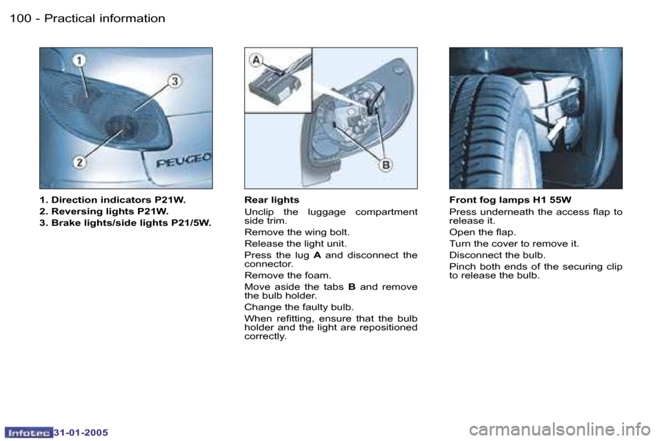 Peugeot 206 CC 2004.5  Owners Manual �1�0�0 �-
�3�1�-�0�1�-�2�0�0�5
�1�0�1
�-
�3�1�-�0�1�-�2�0�0�5
�1�.� �D�i�r�e�c�t�i�o�n� �i�n�d�i�c�a�t�o�r�s� �P�2�1�W�. 
�2�.� �R�e�v�e�r�s�i�n�g� �l�i�g�h�t�s� �P�2�1�W�.
�3�.� �B�r�a�k�e� �l�i�g�h�