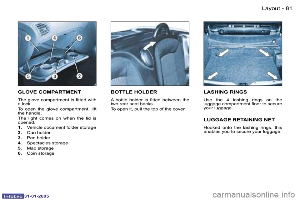 Peugeot 206 CC 2004.5  Owners Manual �8�0 �-
�3�1�-�0�1�-�2�0�0�5
�8�1
�-
�3�1�-�0�1�-�2�0�0�5
�L�a�y�o�u�t
�G�L�O�V�E� �C�O�M�P�A�R�T�M�E�N�T� 
�T�h�e� �g�l�o�v�e� �c�o�m�p�a�r�t�m�e�n�t� �i�s� �i�t�t�e�d� �w�i�t�h�  
�a� �l�o�c�k�.� 
�
