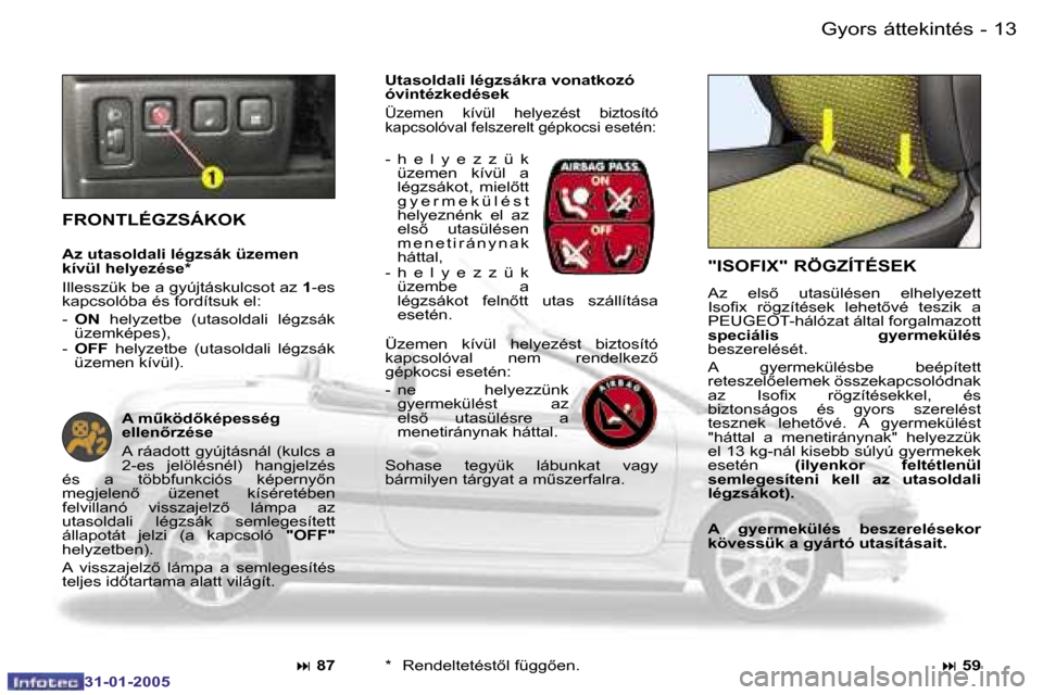 Peugeot 206 CC 2004.5  Kezelési útmutató (in Hungarian) �1�2 �-
�3�1�-�0�1�-�2�0�0�5
�1�3
�-
�3�1�-�0�1�-�2�0�0�5
�G�y�o�r�s� �á�t�t�e�k�i�n�t�é�s
�"�I�S�O�F�I�X�"� �R�Ö�G�Z�Í�T�É�S�E�K
�A�z�  �e�l�s5�  �u�t�a�s�ü�l�é�s�e�n�  �e�l�h�e�l�y�e�z�e�t�t
