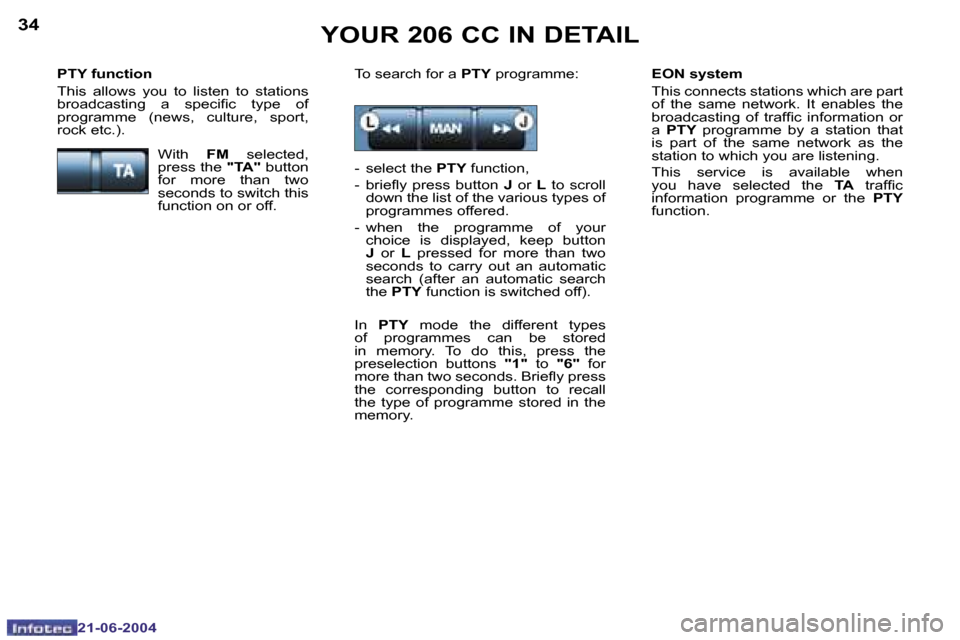 Peugeot 206 CC 2004  Owners Manual �3�4
�2�1�-�0�6�-�2�0�0�4
�3�5
�2�1�-�0�6�-�2�0�0�4
�Y�O�U�R� �2�0�6� �C�C� �I�N� �D�E�T�A�I�L
�E�O�N� �s�y�s�t�e�m�  
�T�h�i�s� �c�o�n�n�e�c�t�s� �s�t�a�t�i�o�n�s� �w�h�i�c�h� �a�r�e� �p�a�r�t�  
�o�