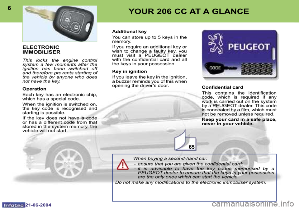 Peugeot 206 CC 2004  Owners Manual �6�5
�6
�2�1�-�0�6�-�2�0�0�4
�7
�2�1�-�0�6�-�2�0�0�4
�Y�O�U�R� �2�0�6� �C�C� �A�T� �A� �G�L�A�N�C�E
�E�L�E�C�T�R�O�N�I�C�  
�I�M�M�O�B�I�L�I�S�E�R
�T�h�i�s�  �l�o�c�k�s�  �t�h�e�  �e�n�g�i�n�e�  �c�o�