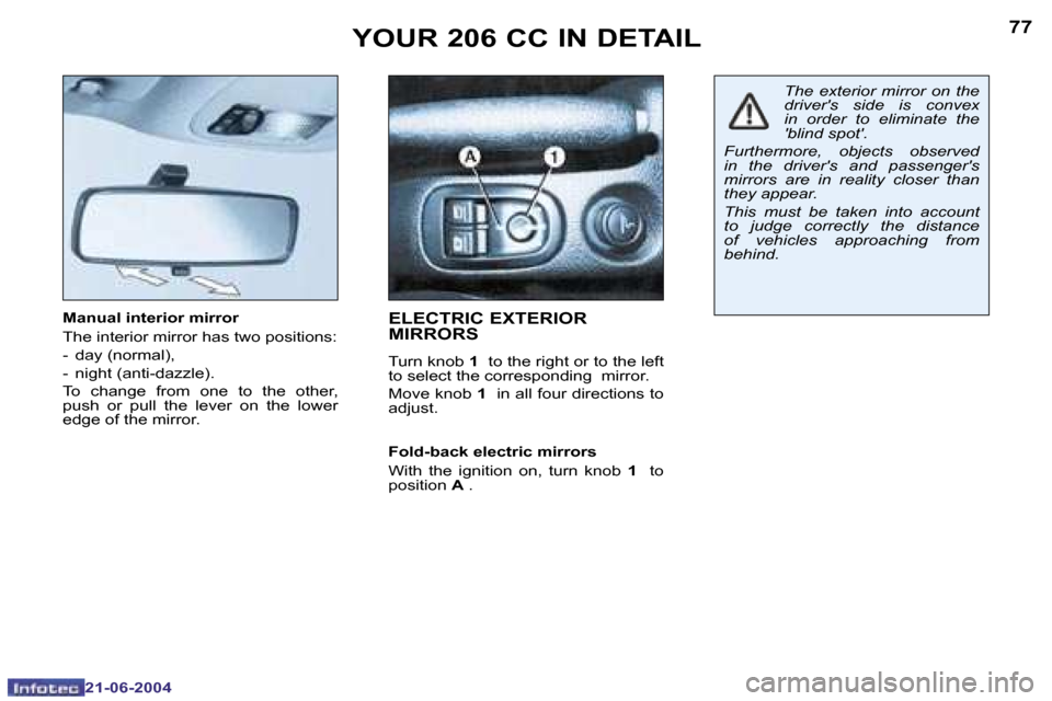 Peugeot 206 CC 2004  Owners Manual �7�6
�2�1�-�0�6�-�2�0�0�4
�7�7
�2�1�-�0�6�-�2�0�0�4
�Y�O�U�R� �2�0�6� �C�C� �I�N� �D�E�T�A�I�L
�M�a�n�u�a�l� �i�n�t�e�r�i�o�r� �m�i�r�r�o�r 
�T�h�e� �i�n�t�e�r�i�o�r� �m�i�r�r�o�r� �h�a�s� �t�w�o� �p�