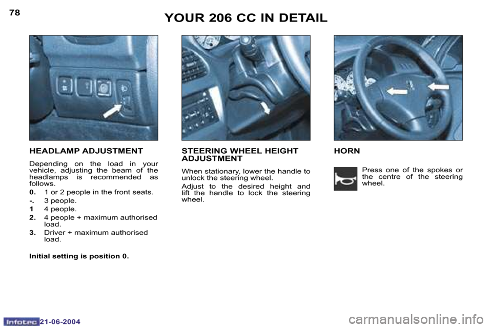 Peugeot 206 CC 2004  Owners Manual �7�8
�2�1�-�0�6�-�2�0�0�4
�7�9
�2�1�-�0�6�-�2�0�0�4
�Y�O�U�R� �2�0�6� �C�C� �I�N� �D�E�T�A�I�L
�H�E�A�D�L�A�M�P� �A�D�J�U�S�T�M�E�N�T
�D�e�p�e�n�d�i�n�g�  �o�n�  �t�h�e�  �l�o�a�d�  �i�n�  �y�o�u�r�  