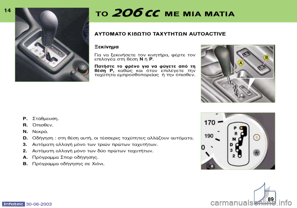 Peugeot 206 CC 2003  Εγχειρίδιο χρήσης (in Greek) 30-06-2003
∞À∆√ª∞∆√ ∫πßø∆π√ ∆∞ÃÀ∆∏∆ø¡ AUTOACTIVE •ÂÎ›ÓËÌ· 
°È·  Ó·  ÍÂÎÈÓ‹ÛÂÙÂ  ÙÔÓ  ÎÈÓËÙ‹Ú·,  Ê¤ÚÙÂ  ÙÔÓ 
ÂÈ