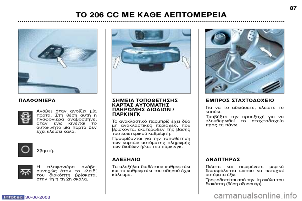 Peugeot 206 CC 2003  Εγχειρίδιο χρήσης (in Greek) 30-06-2003
∆√ 206 CC ª∂ ∫∞£∂ §∂¶∆√ª∂ƒ∂π∞87
™∏ª∂π∞ ∆√¶√£∂∆∏™∏™ 
∫∞ƒ∆∞™ ∞À∆√ª∞∆∏™
¶§∏ƒøª∏™ ¢π√¢π