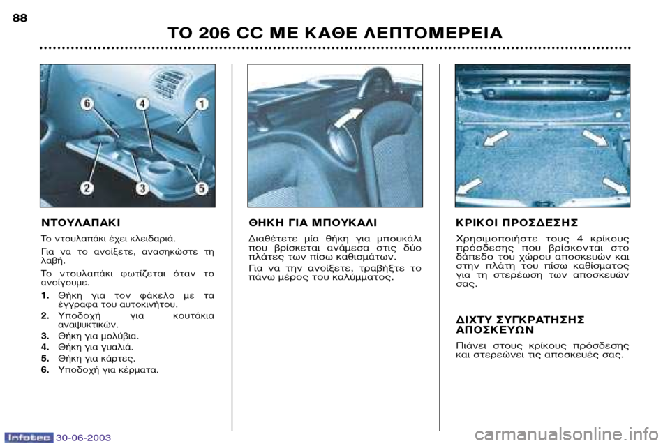 Peugeot 206 CC 2003  Εγχειρίδιο χρήσης (in Greek) 30-06-2003
∆√ 206 CC ª∂ ∫∞£∂ §∂¶∆√ª∂ƒ∂π∞
88
¡∆√À§∞¶∞∫π
∆Ô ÓÙÔ˘Ï·¿ÎÈ ¤¯ÂÈ ÎÏÂÈ‰·ÚÈ¿. 
°È·  Ó·  ÙÔ  ·ÓÔ›ÍÂÙÂ,  