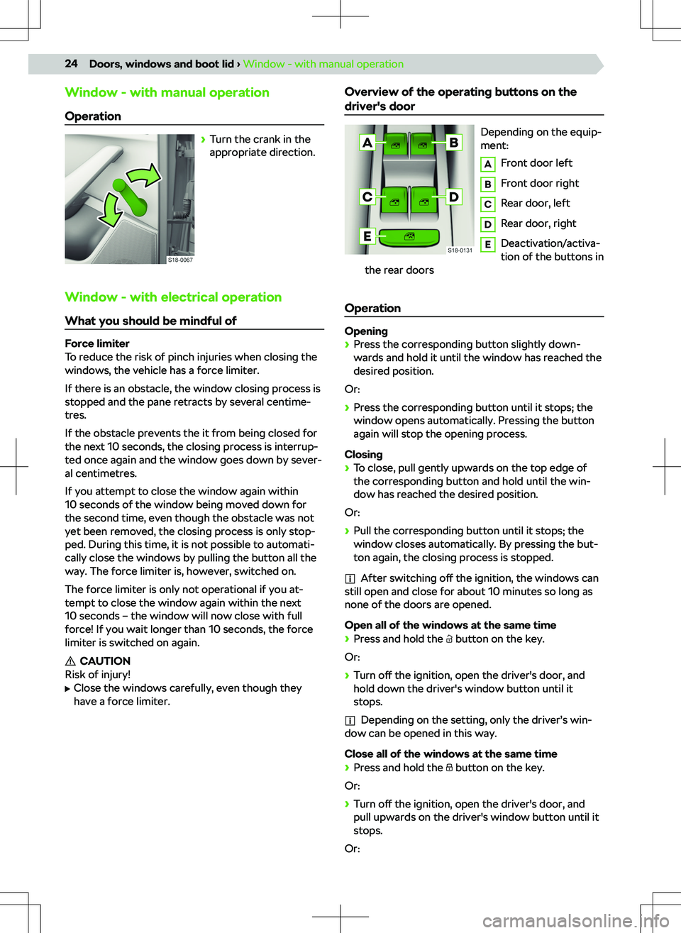 SKODA KAMIQ 2019  Owner´s Manual Window - with manual operationOperation
