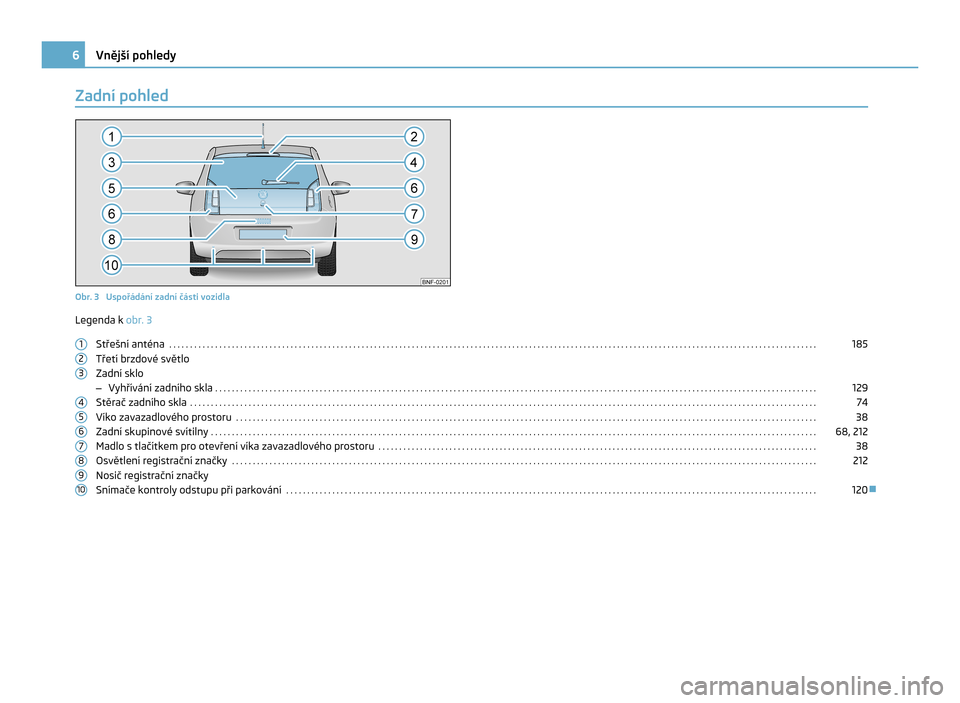 SKODA CITIGO 2011 1.G Owners Manual Zadní pohled
Obr. 3 Uspořádání zadní části vozidla
Legenda k obr. 3
Střešní anténa . . . . . . . . . . . . . . . . . . . . . . . . . . . . . . . . . . . . . . . . . . . . . . . . . . . . SKODA CITIGO 2011 1.G Owners Manual Zadní pohled
Obr. 3 Uspořádání zadní části vozidla
Legenda k obr. 3
Střešní anténa . . . . . . . . . . . . . . . . . . . . . . . . . . . . . . . . . . . . . . . . . . . . . . . . . . . .