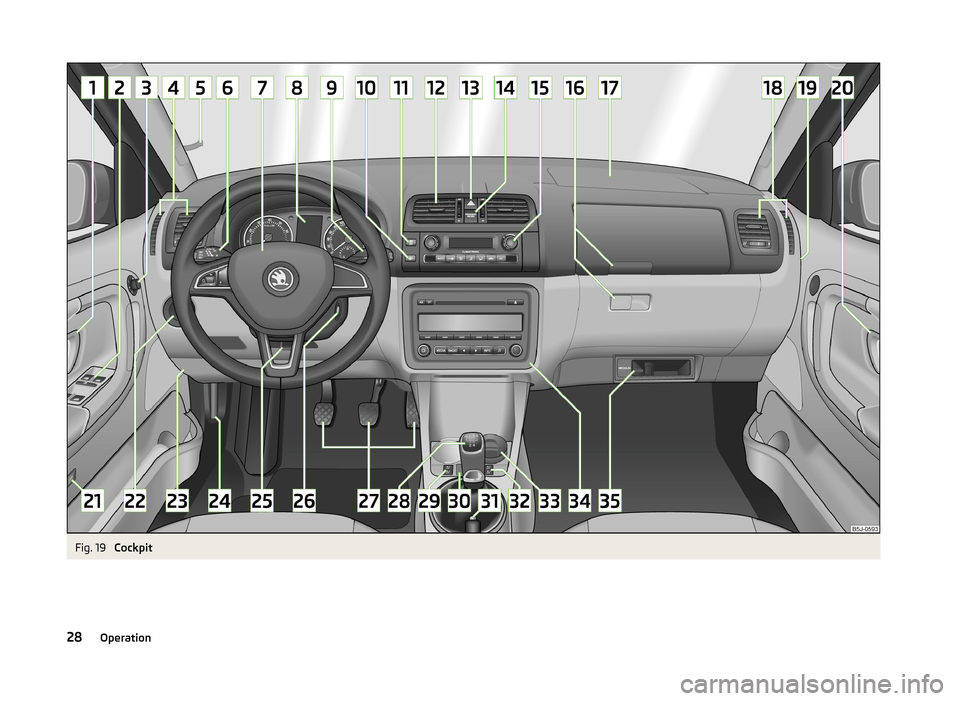SKODA ROOMSTER 2014 1.G Owners Manual Fig. 19 
Cockpit
28Operation 