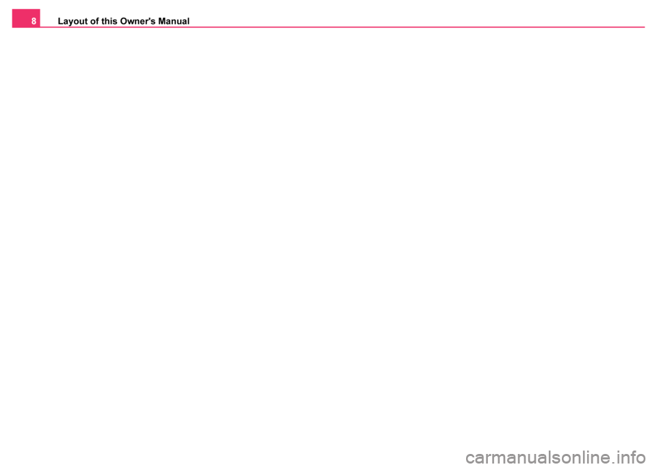 SKODA FABIA 2003 1.G / 6Y Owners Manual Layout of this Owners Manual
8 