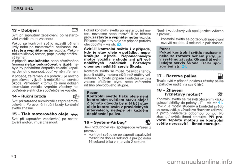 SKODA FELICIA 2000 1.G / (6U1) Owners Manual 50OBSLUHA 