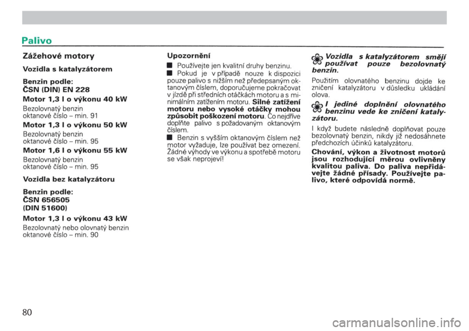 SKODA FELICIA 2000 1.G / (6U1) Owners Manual 80 