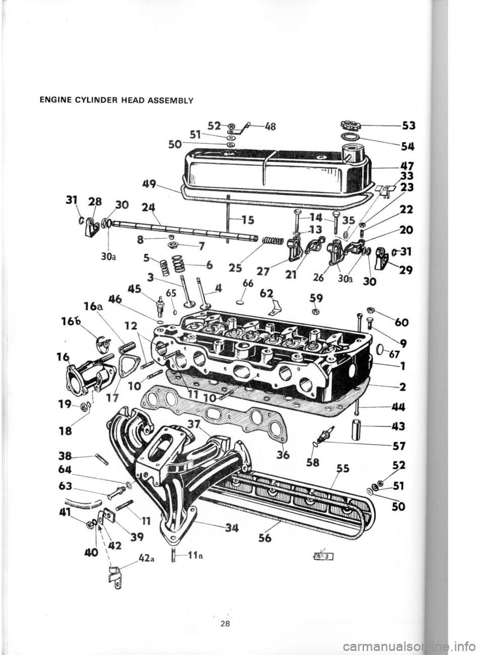 SKODA 120 LSE 1980  Workshop Manual ENGINE 
CYLINDER  HEAD ASSEMBLY
Gr__53a- @  -54
a--&J
3oa 
"3q; 25 
2t
66
/62
:> €}\
8-  -60
)^\ 0-cl
I
38---\
64 ow,,, l\ 39
|  
l2 