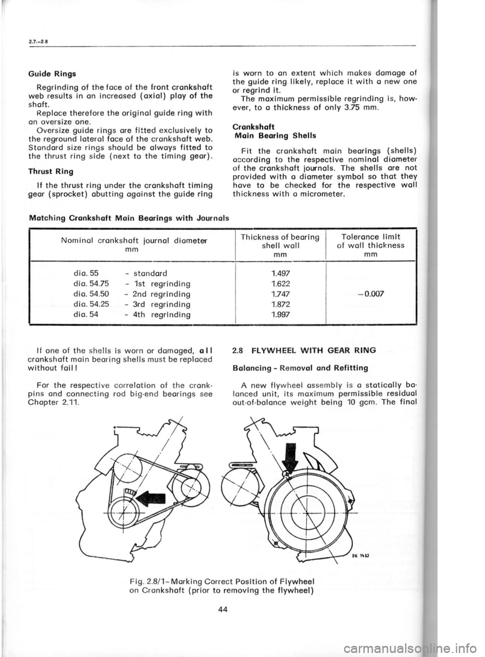 SKODA 120 LSE 1980 Workshop Manual 2.7.-2.8
Guide Rings Regrinding of the foce of the front
cronkshoft
web results in
on increosed (oxiol) ploy
of the
shoft. Reploce therefore the originol guide
ring with
on oversize one. Overs SKODA 120 LSE 1980 Workshop Manual 2.7.-2.8
Guide Rings Regrinding of the foce of the front
cronkshoft
web results in
on increosed (oxiol) ploy
of the
shoft. Reploce therefore the originol guide
ring with
on oversize one. Overs