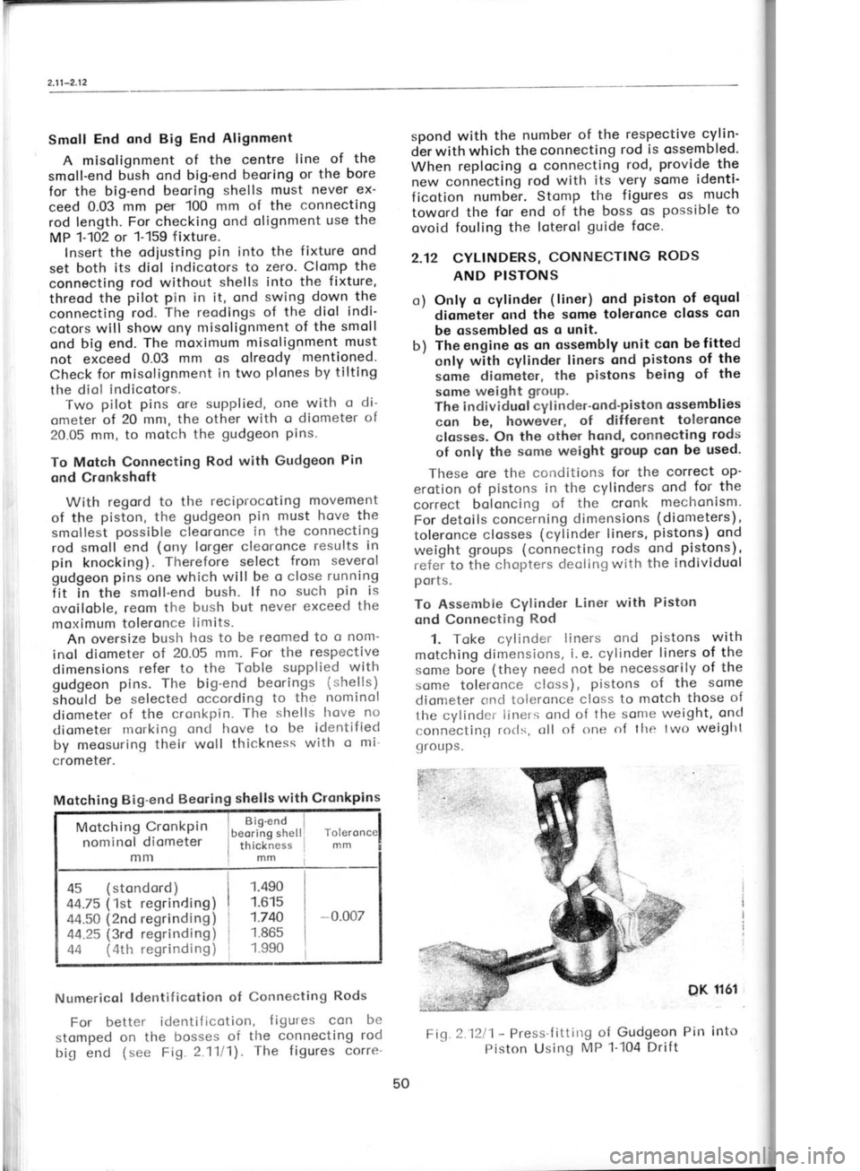 SKODA 120 LSE 1980 Workshop Manual {
Smoll End ond
Big End Alignment
A misolignment of the centre line
of the
smoll-end bush ond big-end beoring
or the bore
for the big-end
beoring shells must never ex-
ceed 0.03
mm per SKODA 120 LSE 1980 Workshop Manual {
Smoll End ond
Big End Alignment
A misolignment of the centre line
of the
smoll-end bush ond big-end beoring
or the bore
for the big-end
beoring shells must never ex-
ceed 0.03
mm per