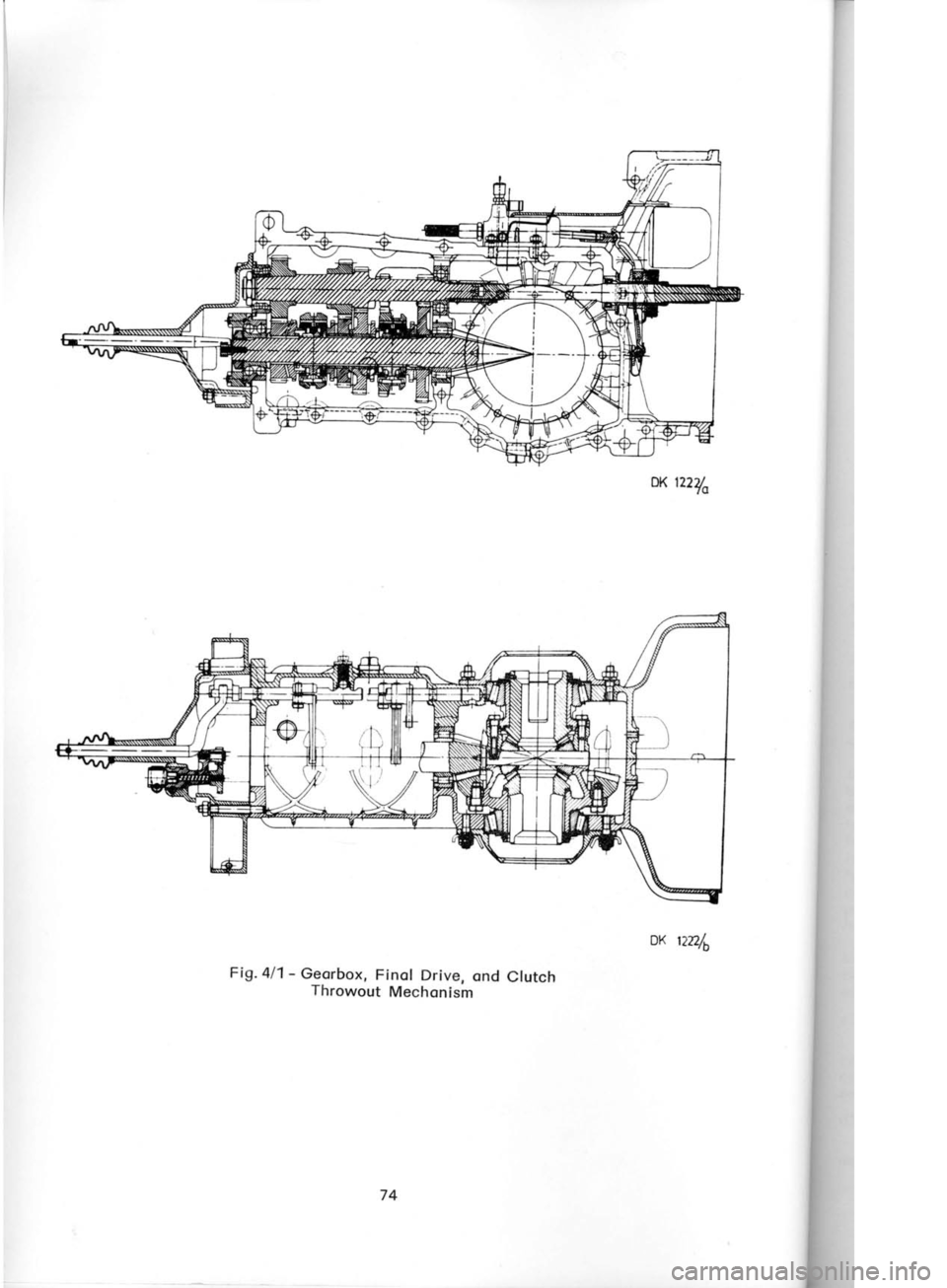 SKODA 120 LSE 1980  Workshop Manual DK 
122ya E
47. E
52--- \
5l- ;,/
501
2(.  -
I t
,tx
22-- .&
Fig.4/1- 
Georbox,  Finol Drive, 
ond Clutch
Throwout  Mechonism
74 