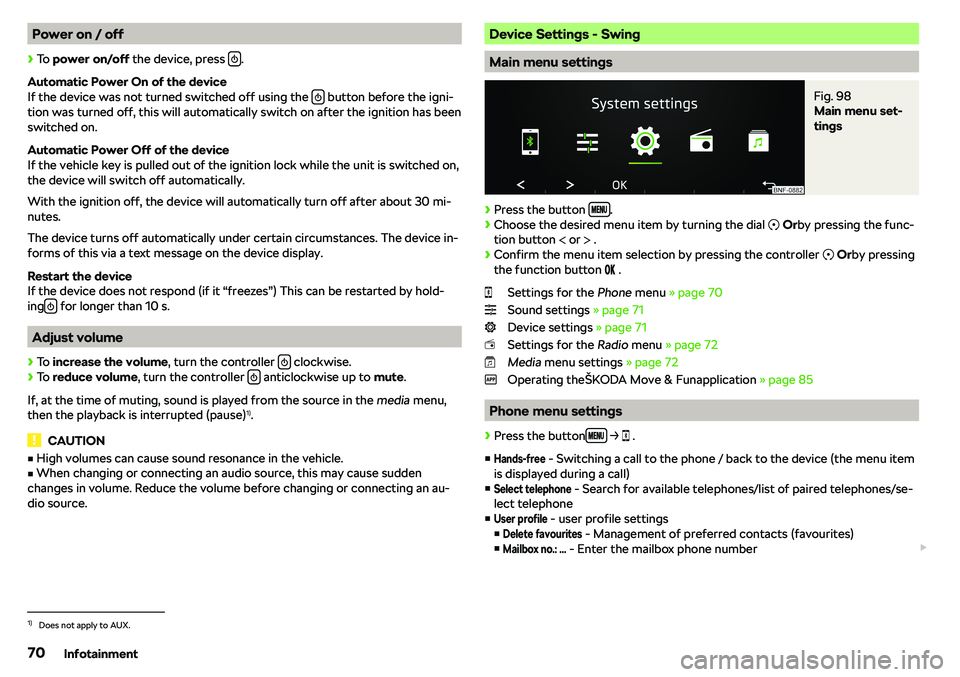 SKODA CITIGO 2018  Owners Manual Power on / off