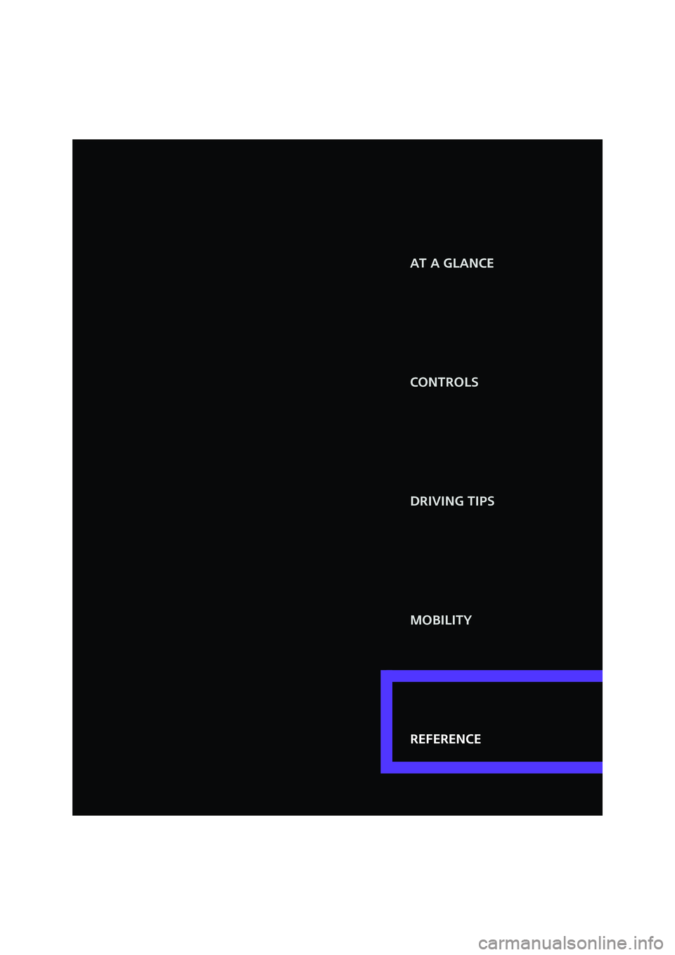 MINI COOPER 2007  Owners Manual Reference Controls
Driving tips
Mobility At a glance
Reference
ProCarManuals.com 