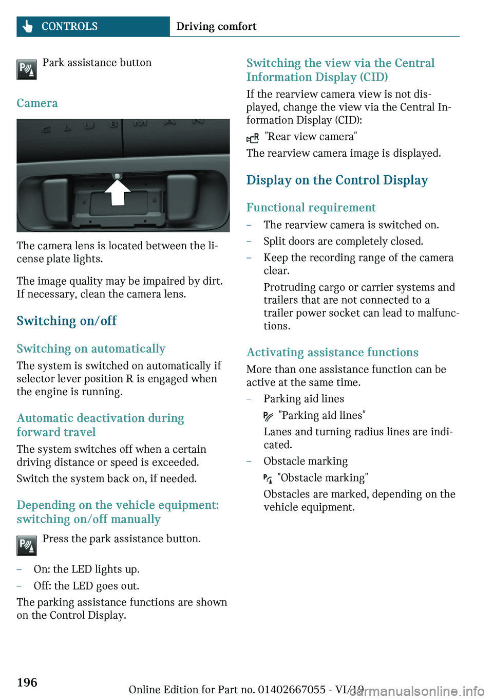 MINI CLUBMAN 2020  Owners Manual �\�