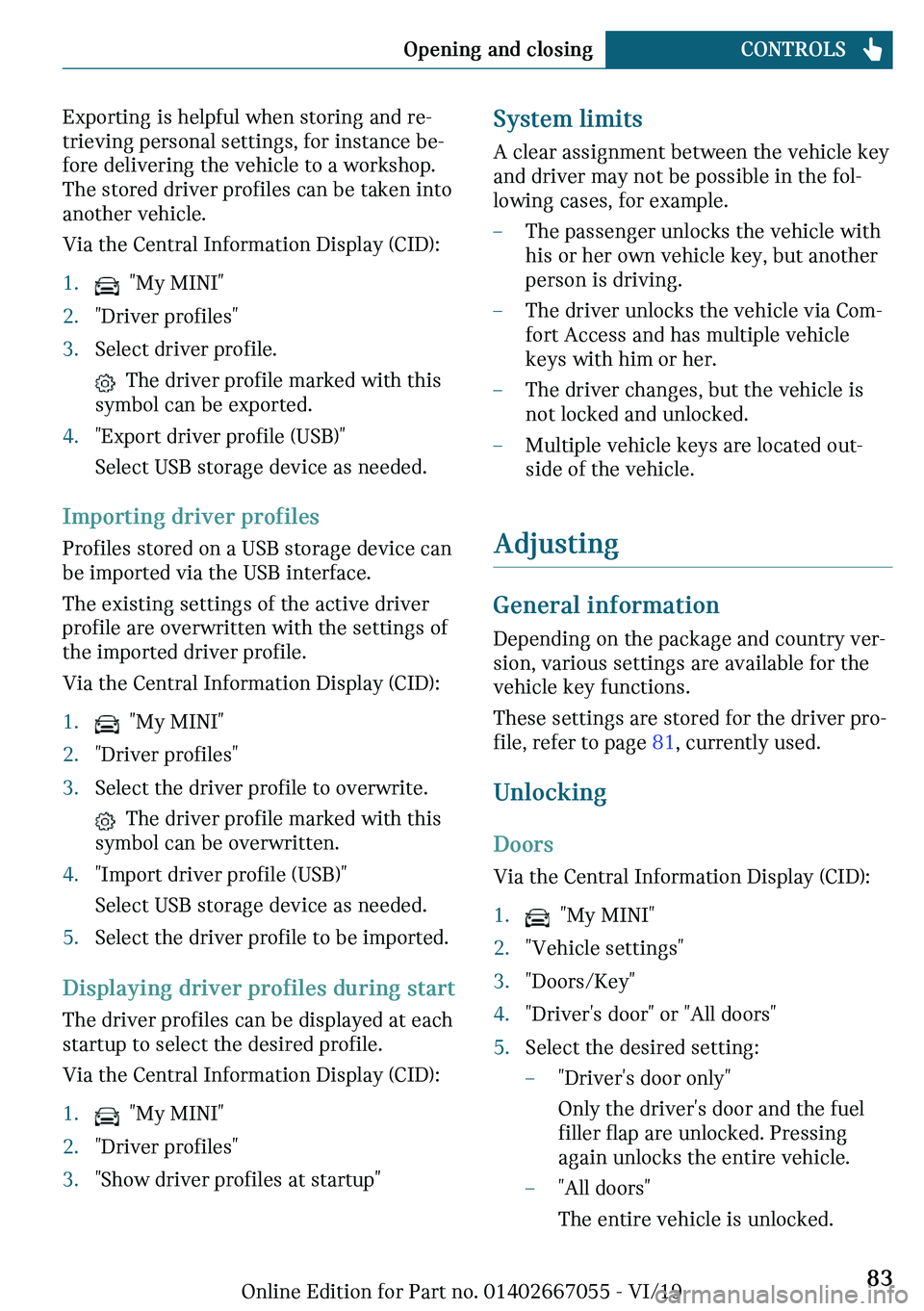 MINI CLUBMAN 2020  Owners Manual �C�