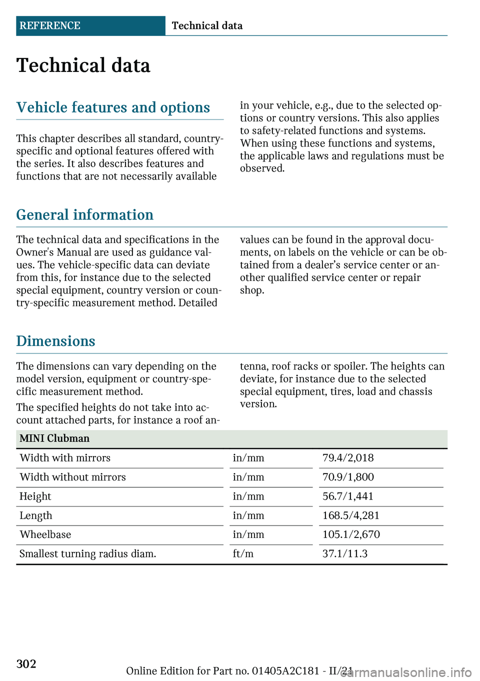 MINI CLUBMAN 2022  Owners Manual �m�
