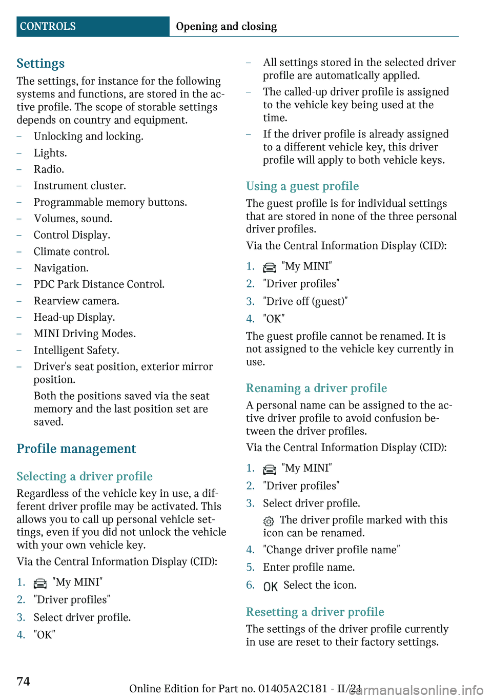 MINI CLUBMAN 2022  Owners Manual �d�