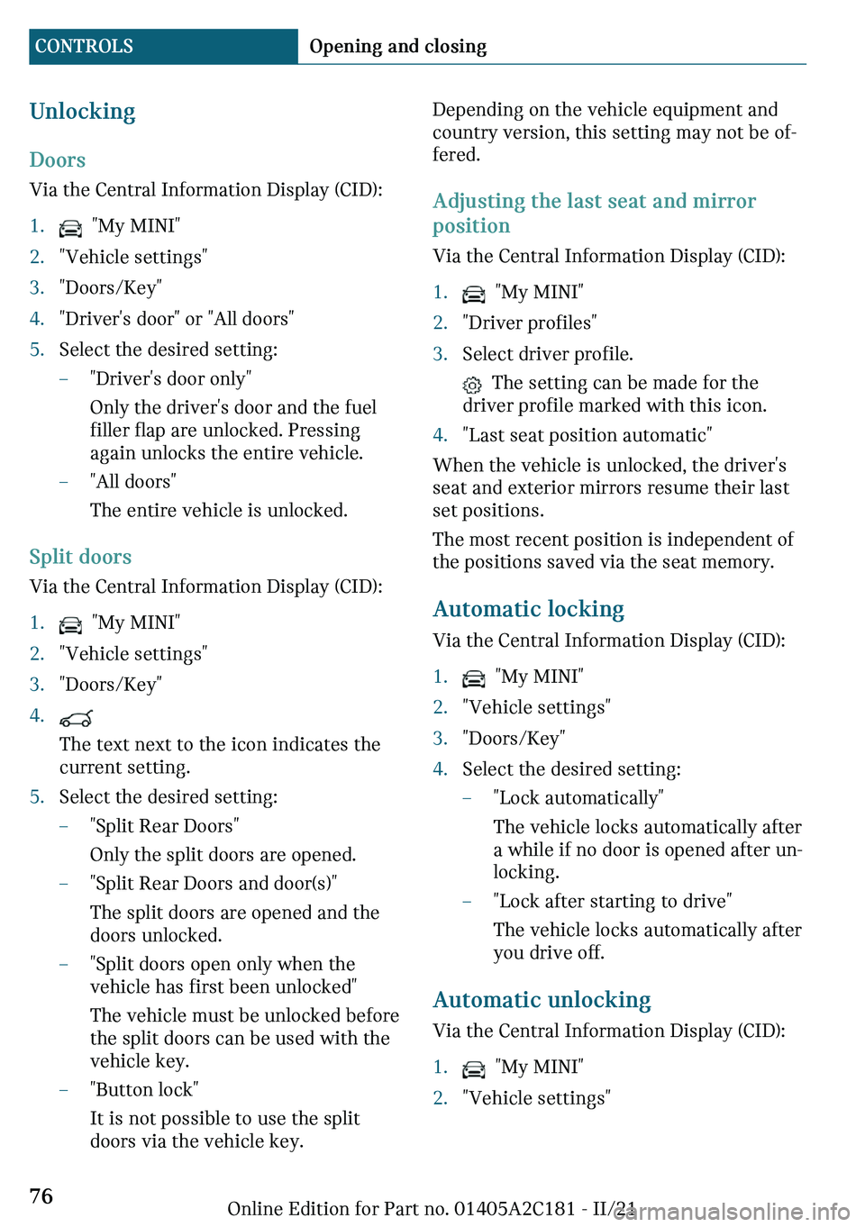MINI CLUBMAN 2022  Owners Manual �r�n�