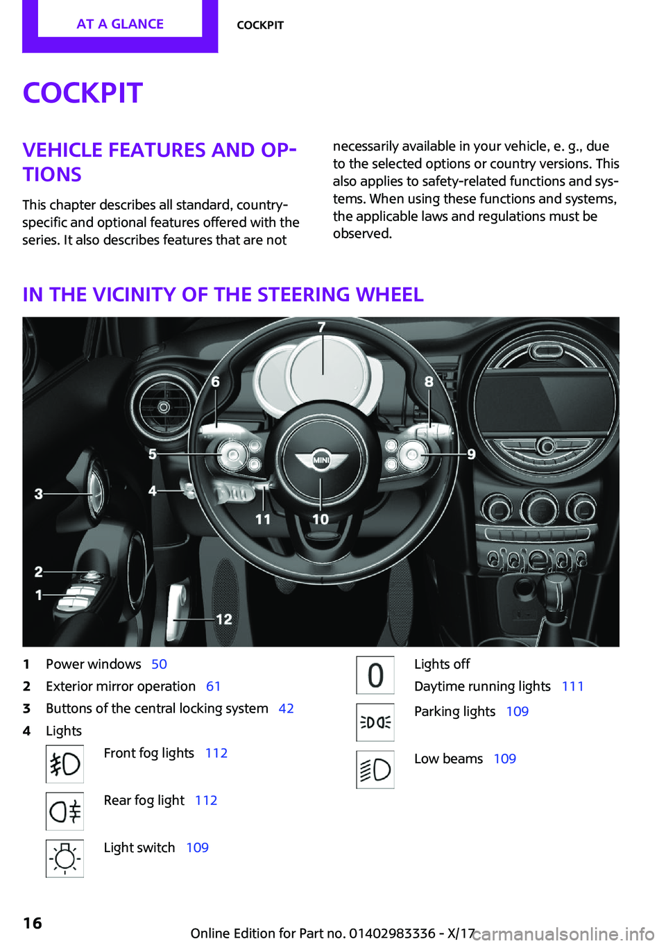 MINI COOPER 2018  Owners Manual �C�o�c�k�p�i�t�V�e�h�i�c�l�e��f�e�a�t�u�r�e�s��a�n�d��o�p
