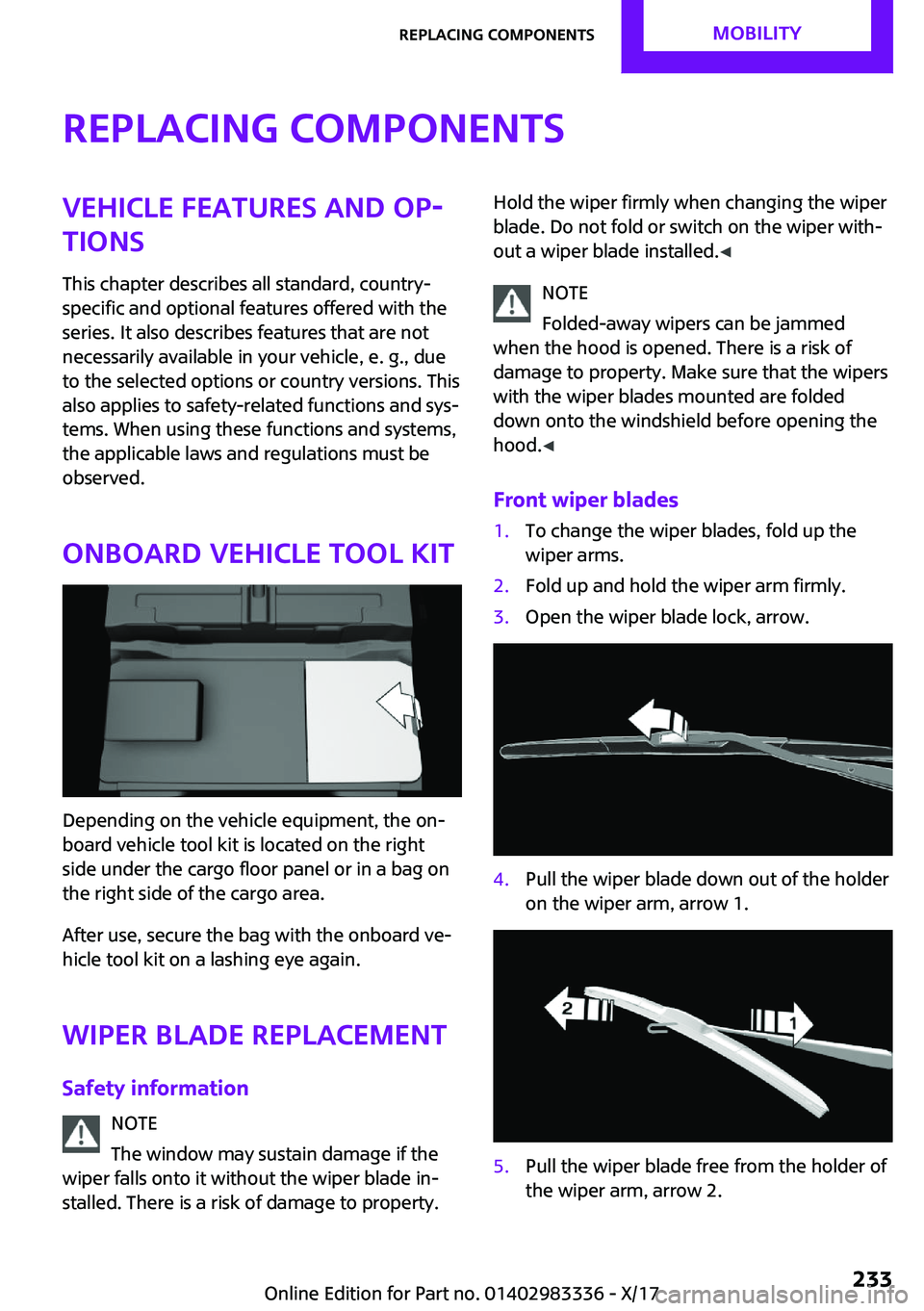 MINI COOPER 2018  Owners Manual �R�e�p�l�a�c�i�n�g��c�o�m�p�o�n�e�n�t�s�V�e�h�i�c�l�e��f�e�a�t�u�r�e�s��a�n�d��o�p
