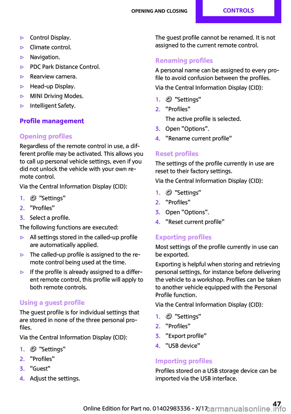 MINI COOPER 2018  Owners Manual '
