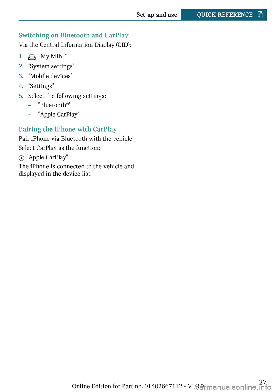 MINI COOPER 2020  Owners Manual �d
�